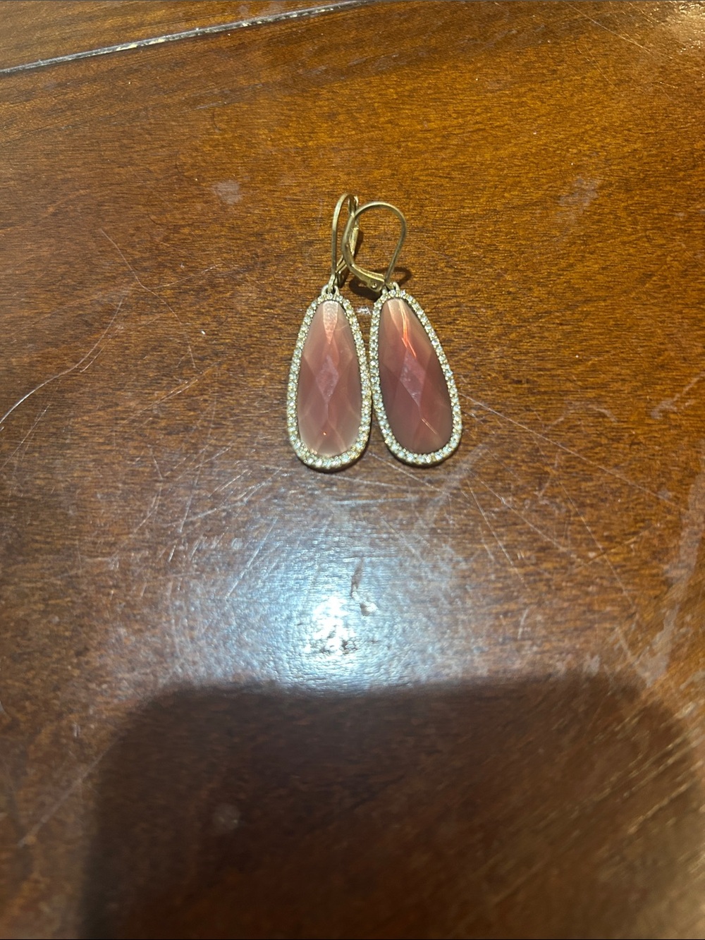 Gold Drop Earrings with Faceted Mauve Stones